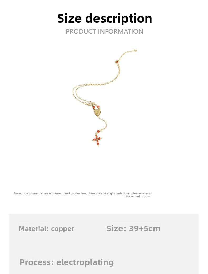 Vintage Style Gold Cross Necklace For Women In Copper With Zircon Inlay And Cable Chain