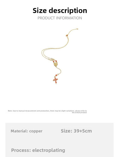 Vintage Style Gold Cross Necklace For Women In Copper With Zircon Inlay And Cable Chain
