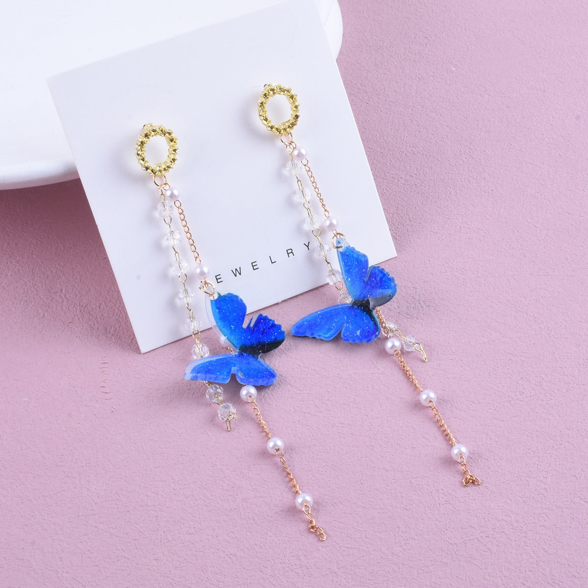 Sweet Butterfly Unisex Earrings, Alloy With Electroplated Finish, 304 Stainless Steel Posts, Tassel Design