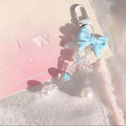 Maple Leaf Pearl Blue Bow Keychain