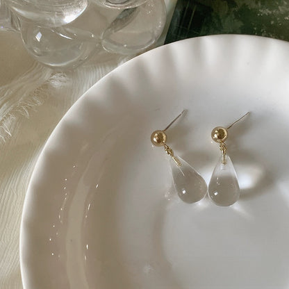 Elegant Transparent Water Droplets Clip Earrings For Women, Electroplated With 925 Sterling Silver Studs