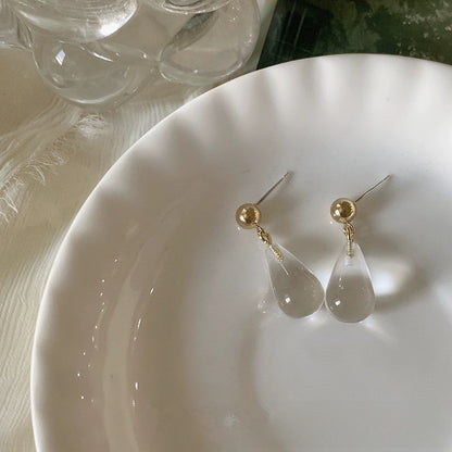 Elegant Transparent Water Droplets Clip Earrings For Women, Electroplated With 925 Sterling Silver Studs