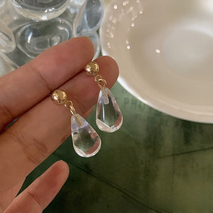 Elegant Transparent Water Droplets Clip Earrings For Women, Electroplated With 925 Sterling Silver Studs