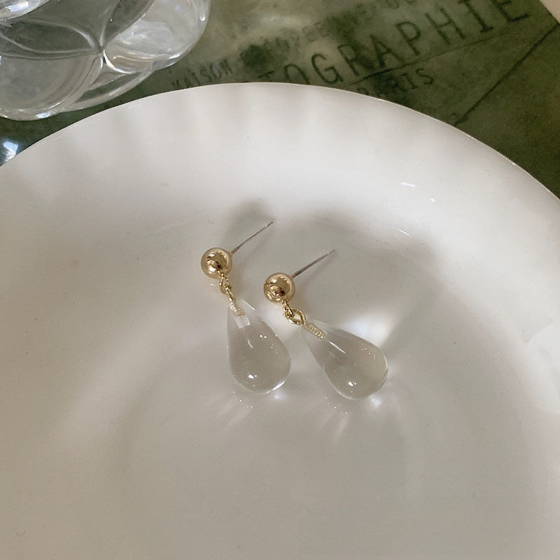 Elegant Transparent Water Droplets Clip Earrings For Women, Electroplated With 925 Sterling Silver Studs