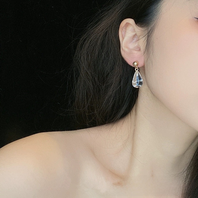 Elegant Transparent Water Droplets Clip Earrings For Women, Electroplated With 925 Sterling Silver Studs