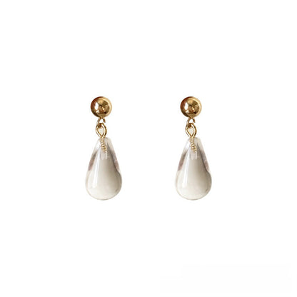 Elegant Transparent Water Droplets Clip Earrings For Women, Electroplated With 925 Sterling Silver Studs