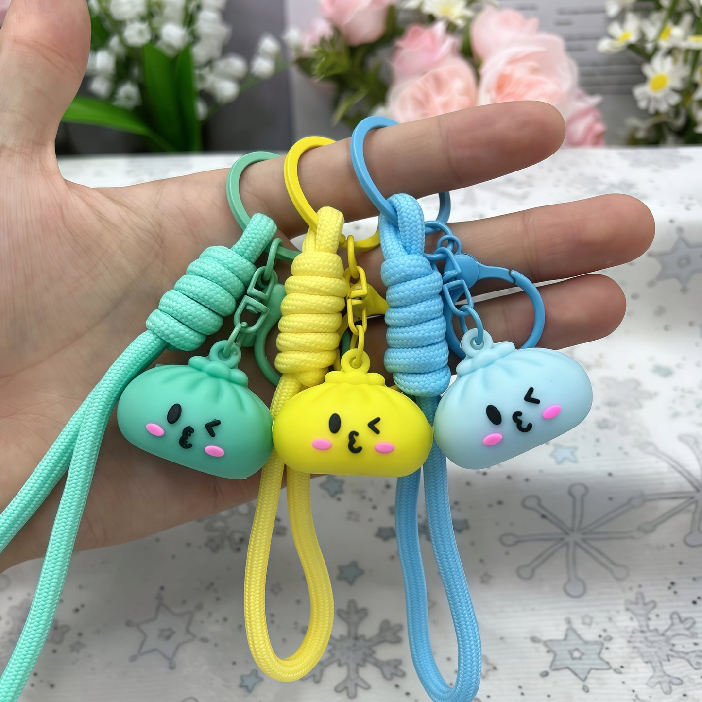 New Year Natural Pink Key Chains Bag Charms Made With Durable PVC Material