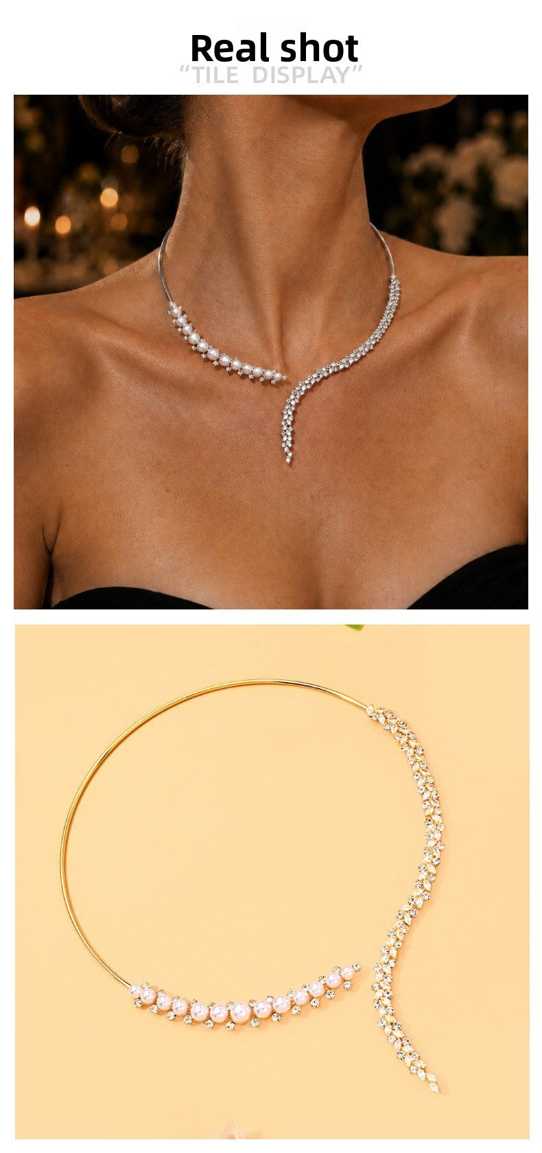 Rhombus Alloy Choker For Women With Rhinestones Pendant In Silver