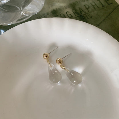 Elegant Transparent Water Droplets Clip Earrings For Women, Electroplated With 925 Sterling Silver Studs