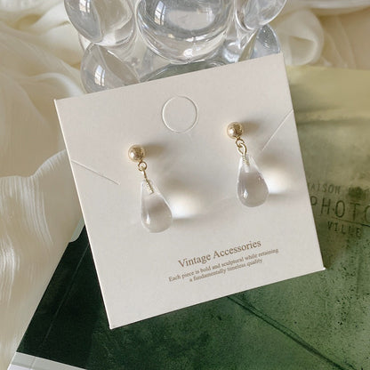 Elegant Transparent Water Droplets Clip Earrings For Women, Electroplated With 925 Sterling Silver Studs