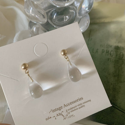 Elegant Transparent Water Droplets Clip Earrings For Women, Electroplated With 925 Sterling Silver Studs