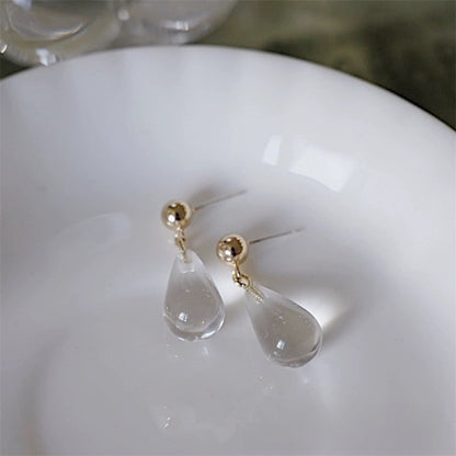 Elegant Transparent Water Droplets Clip Earrings For Women, Electroplated With 925 Sterling Silver Studs