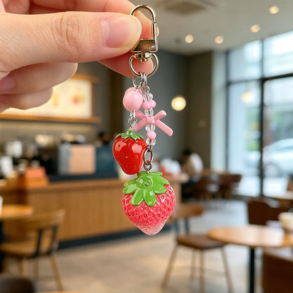 Transparent Epoxy Strawberry Key Chain Made Of Resin Featuring A Cute Style