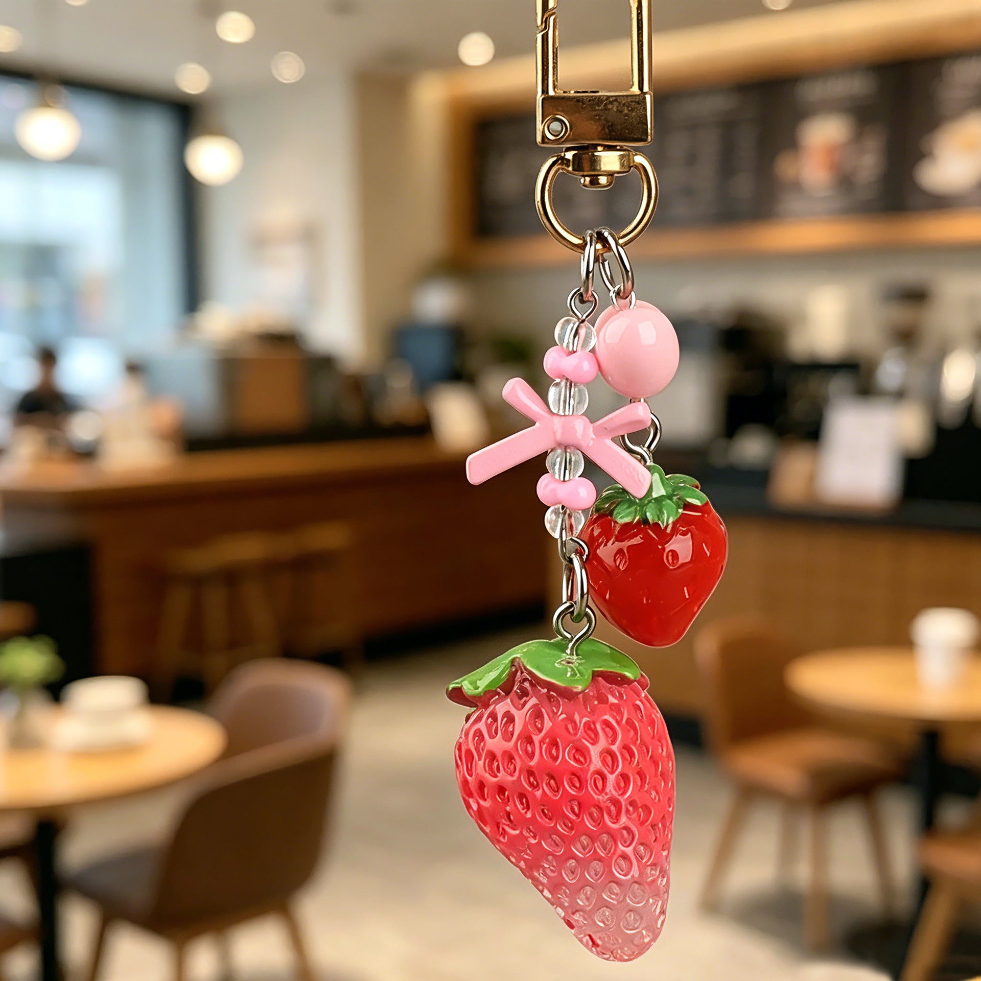 Transparent Epoxy Strawberry Key Chain Made Of Resin Featuring A Cute Style
