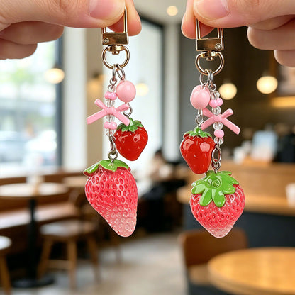 Transparent Epoxy Strawberry Key Chain Made Of Resin Featuring A Cute Style