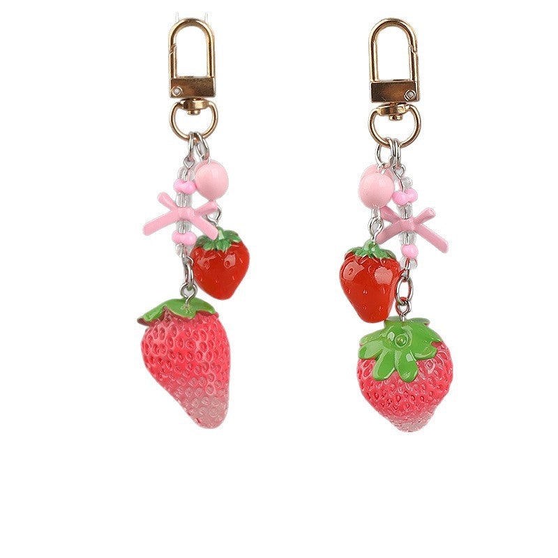 Transparent Epoxy Strawberry Key Chain Made Of Resin Featuring A Cute Style
