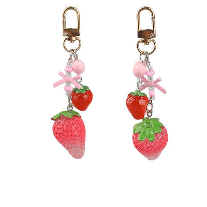 Transparent Epoxy Strawberry Key Chain Made Of Resin Featuring A Cute Style
