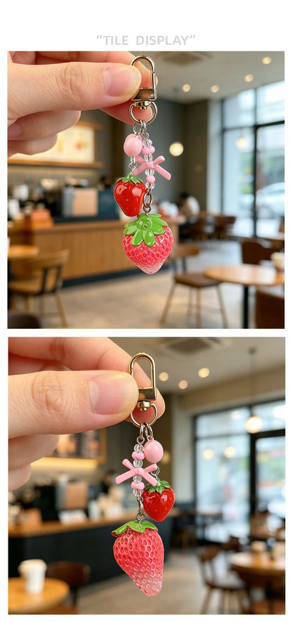 Transparent Epoxy Strawberry Key Chain Made Of Resin Featuring A Cute Style