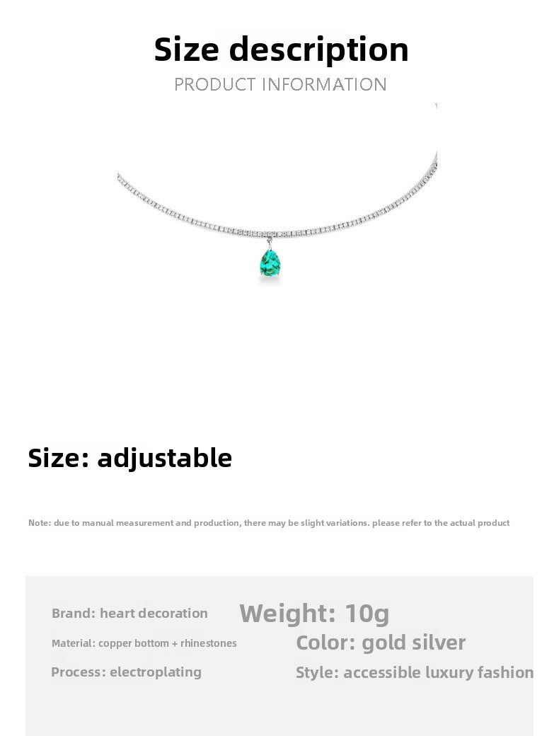 Water Droplets Choker For Women With Rhinestones Pendant In Silver Alloy Featuring Slider Chain