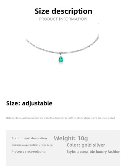 Water Droplets Choker For Women With Rhinestones Pendant In Silver Alloy Featuring Slider Chain