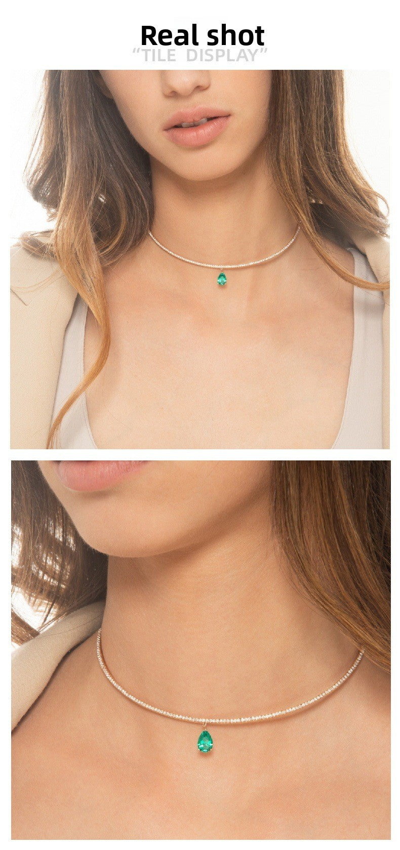 Water Droplets Choker For Women With Rhinestones Pendant In Silver Alloy Featuring Slider Chain