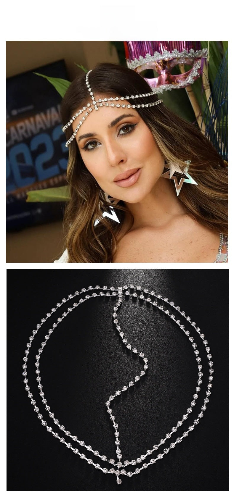 Bohemian Water Droplets Hair Chain Insert Comb In Silver Alloy With Rhinestone Inlay For Spring