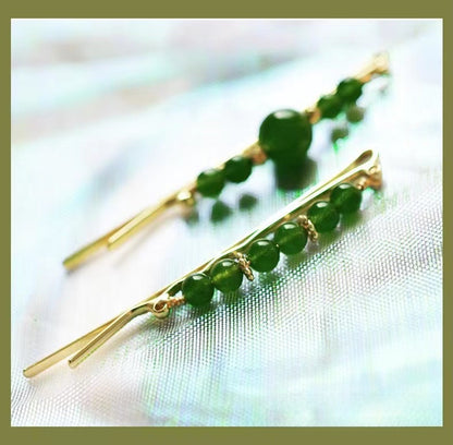 Sweet Green Water Droplets Earrings For Women, Electroplated Alloy With Natural Stone Inlay