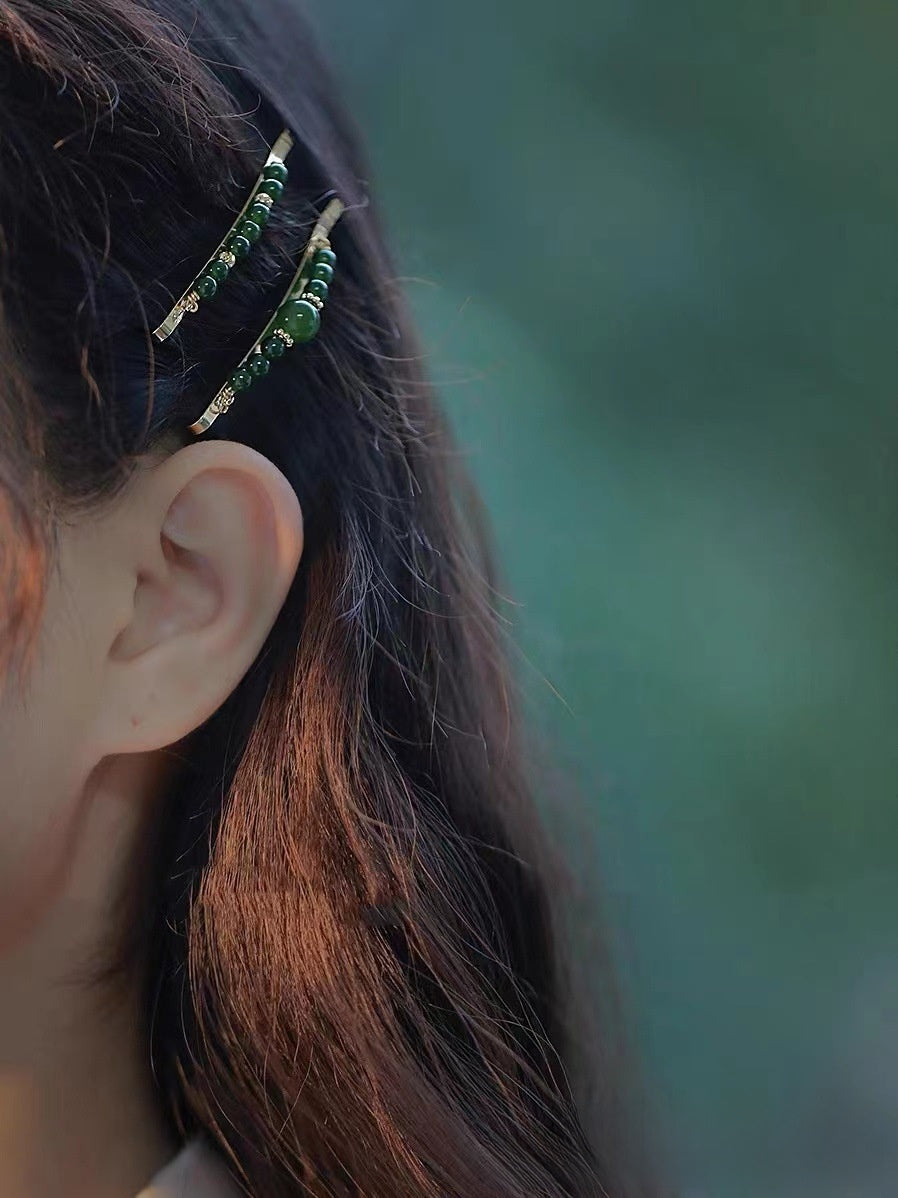 Sweet Green Water Droplets Earrings For Women, Electroplated Alloy With Natural Stone Inlay