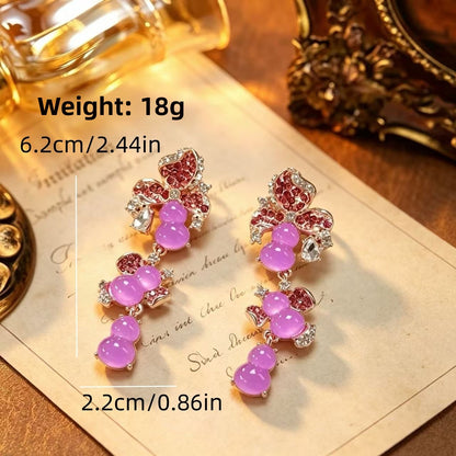 Gourd Drop Earrings For Unisex Featuring Natural Pink Tassel Design With 925 Sterling Silver Studs And Zinc Alloy Material