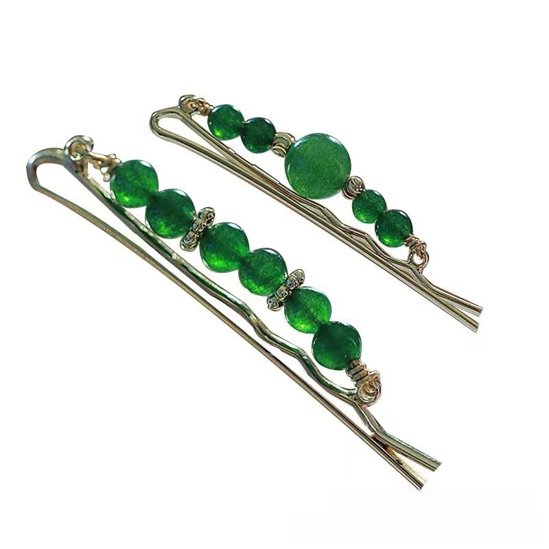 Sweet Green Water Droplets Earrings For Women, Electroplated Alloy With Natural Stone Inlay