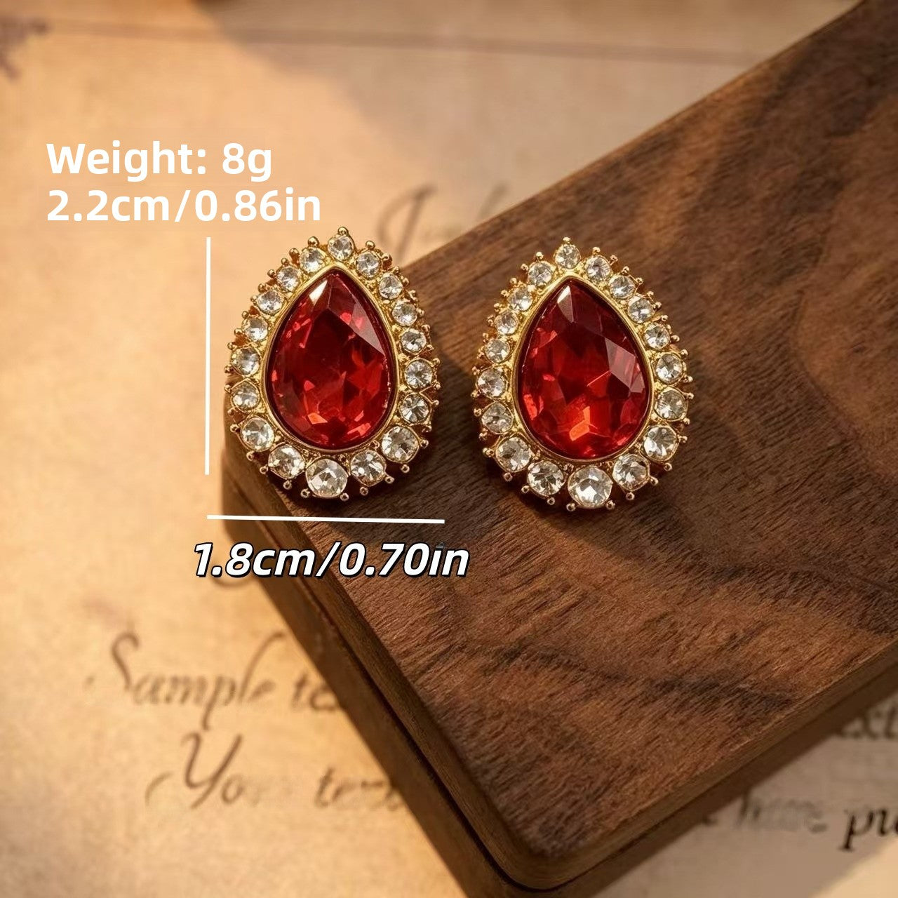 Elaborate Retro Water Droplets Stud Earrings For Unisex In Red Alloy With Rhinestones Inlay
