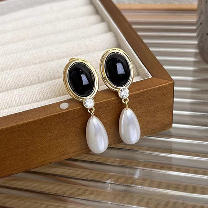 Geometric Stud Earrings For Unisex Featuring Electroplated Alloy With 925 Sterling Silver Posts And Artificial Pearl Inlay
