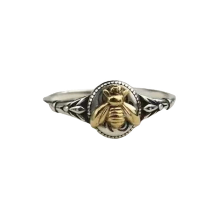 Bee Pattern Unisex Alloy Ring With Electroplated Gold Finish, Featuring Bohemian Style