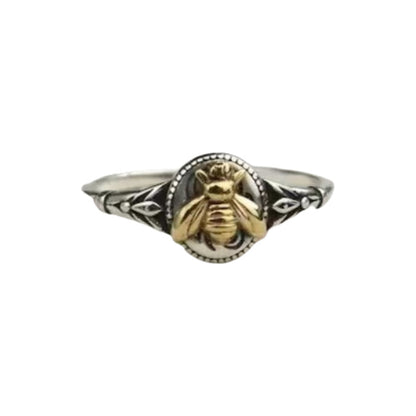 Bee Pattern Unisex Alloy Ring With Electroplated Gold Finish, Featuring Bohemian Style