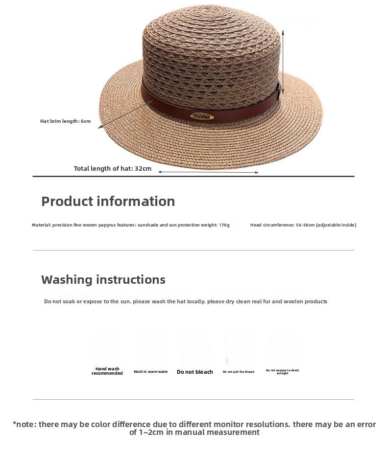 Vintage Style Solid Color Wide Brim Straw Hat For Women With UV Protection, Featuring Hollow Out Craft