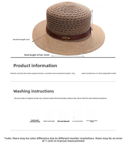 Vintage Style Solid Color Wide Brim Straw Hat For Women With UV Protection, Featuring Hollow Out Craft