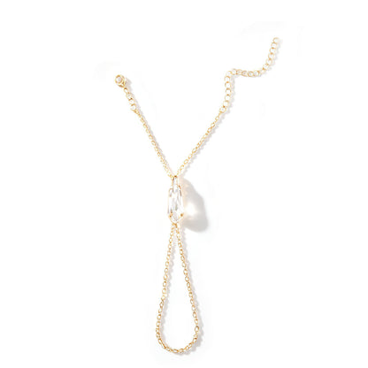 Water Droplets Hand Chain Bracelet In Copper With Electroplated Gold Plating, Ethnic Style For Women
