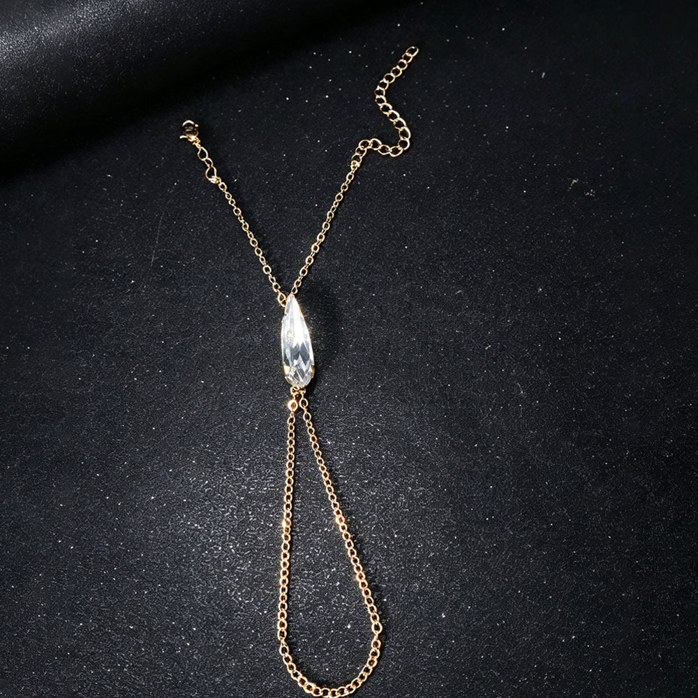 Water Droplets Hand Chain Bracelet In Copper With Electroplated Gold Plating, Ethnic Style For Women