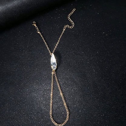Water Droplets Hand Chain Bracelet In Copper With Electroplated Gold Plating, Ethnic Style For Women