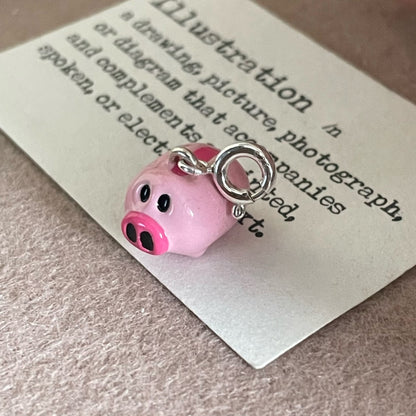 Cute Pig Pendant In 925 Sterling Silver With Natural Pink Enamel Finish