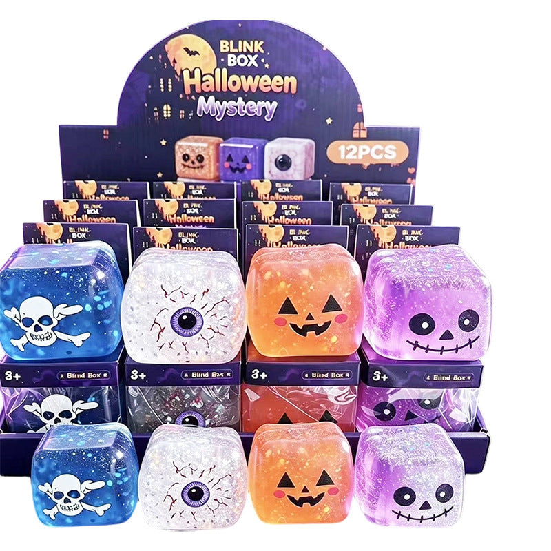 Halloween Skull Squishy Toy Made Of TPR Material, Transparent Novelty Stress Relief Toy