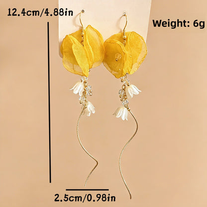 Sweet Yellow Flowers Stud Earrings For Unisex Featuring Zinc Alloy Material