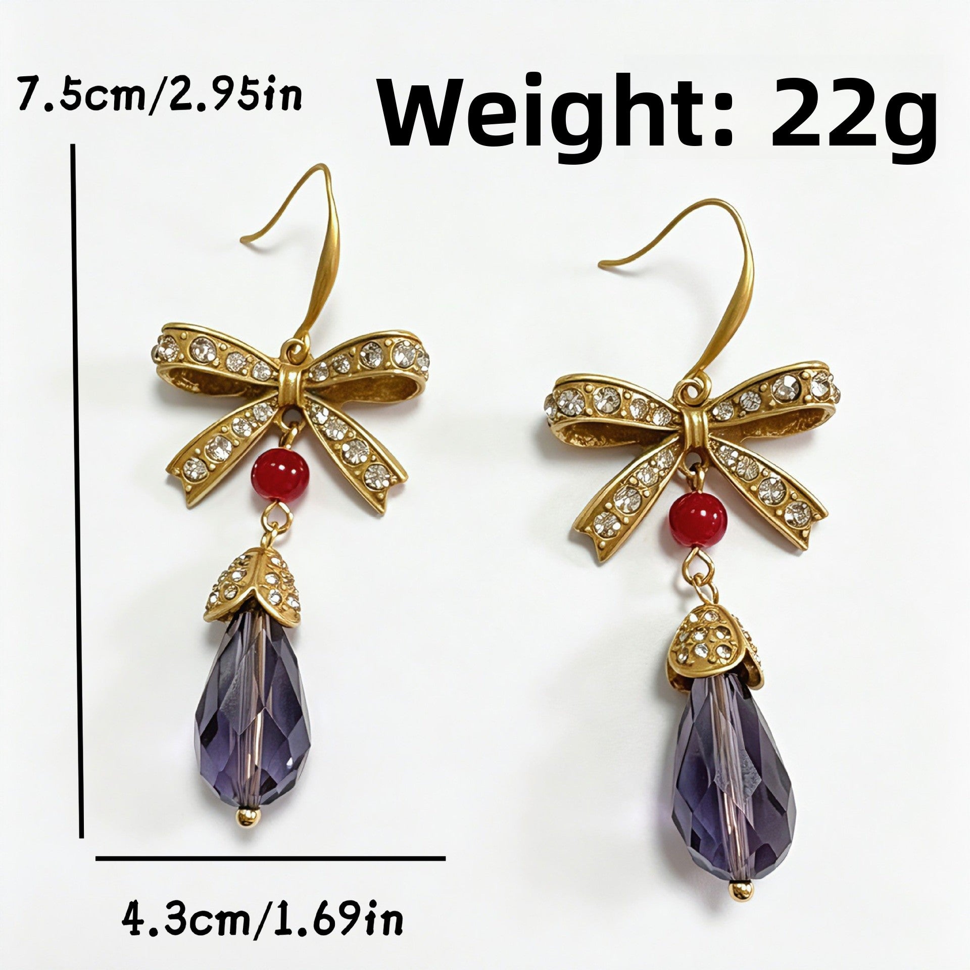 Retro Unisex Bow Tie Drop Earrings With Copper Ear Pins And Tassel Craft, Zinc Alloy Base With Rhinestone Inlay