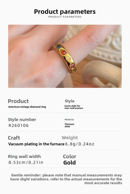 Retro Star Ring For Women In Titanium Steel With 18K Real Gold Plated Electroplated Finish And Zircon Inlay