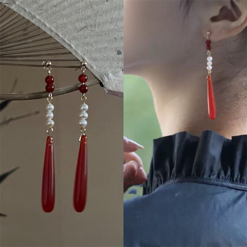 Water Droplets Earrings For Women Featuring Electroplated Craft And Retro Style With Beading Material