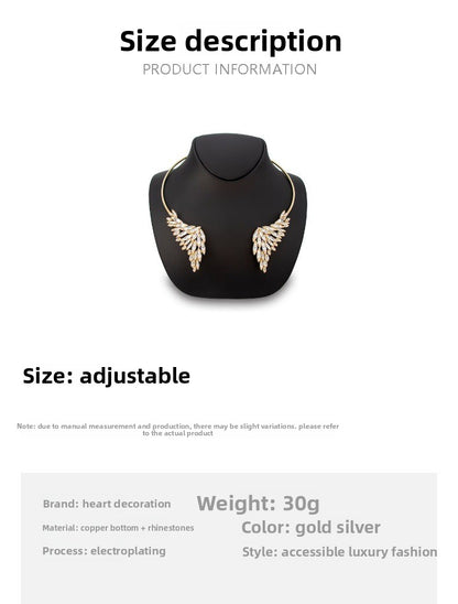 Wings Alloy Choker Necklace For Women With Zircon Inlay In Silver