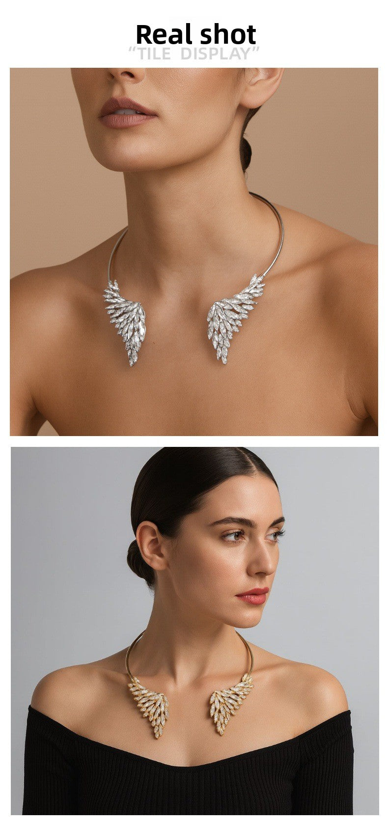 Wings Alloy Choker Necklace For Women With Zircon Inlay In Silver