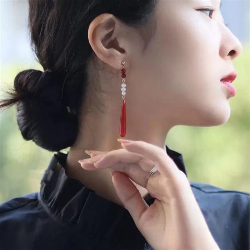 Water Droplets Earrings For Women Featuring Electroplated Craft And Retro Style With Beading Material