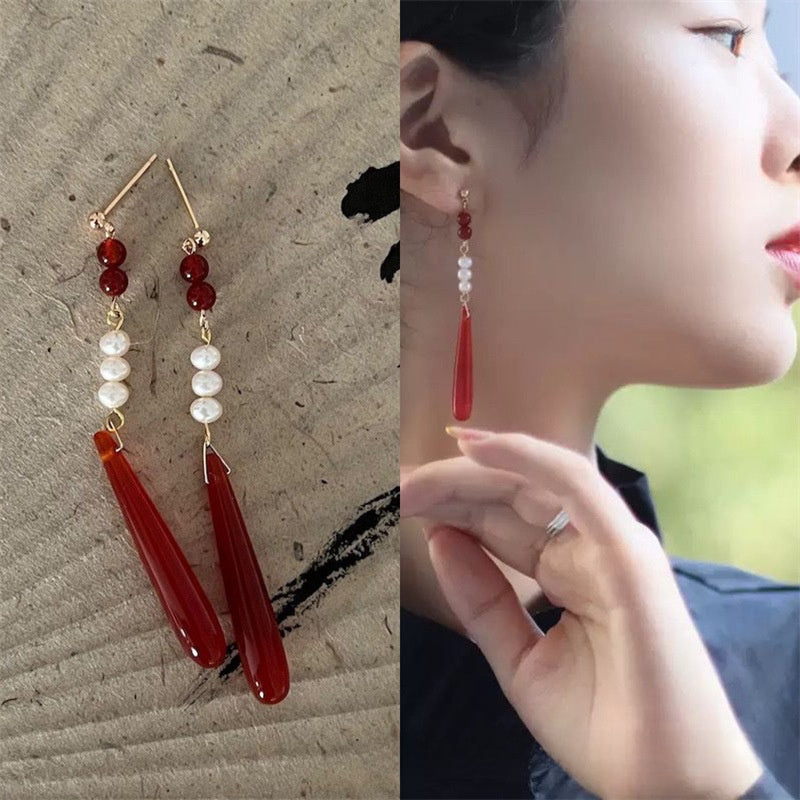 Water Droplets Earrings For Women Featuring Electroplated Craft And Retro Style With Beading Material