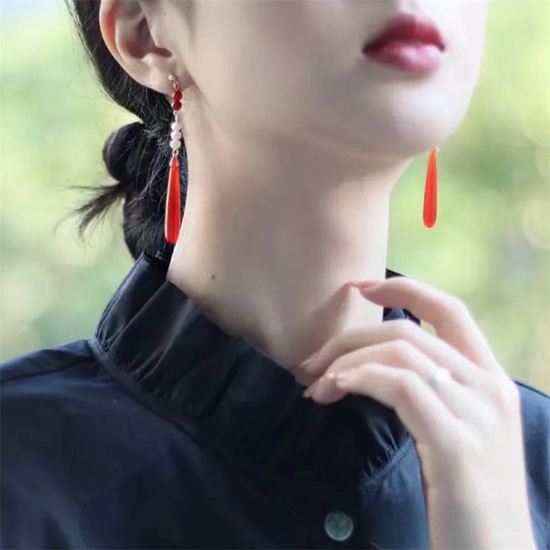 Water Droplets Earrings For Women Featuring Electroplated Craft And Retro Style With Beading Material